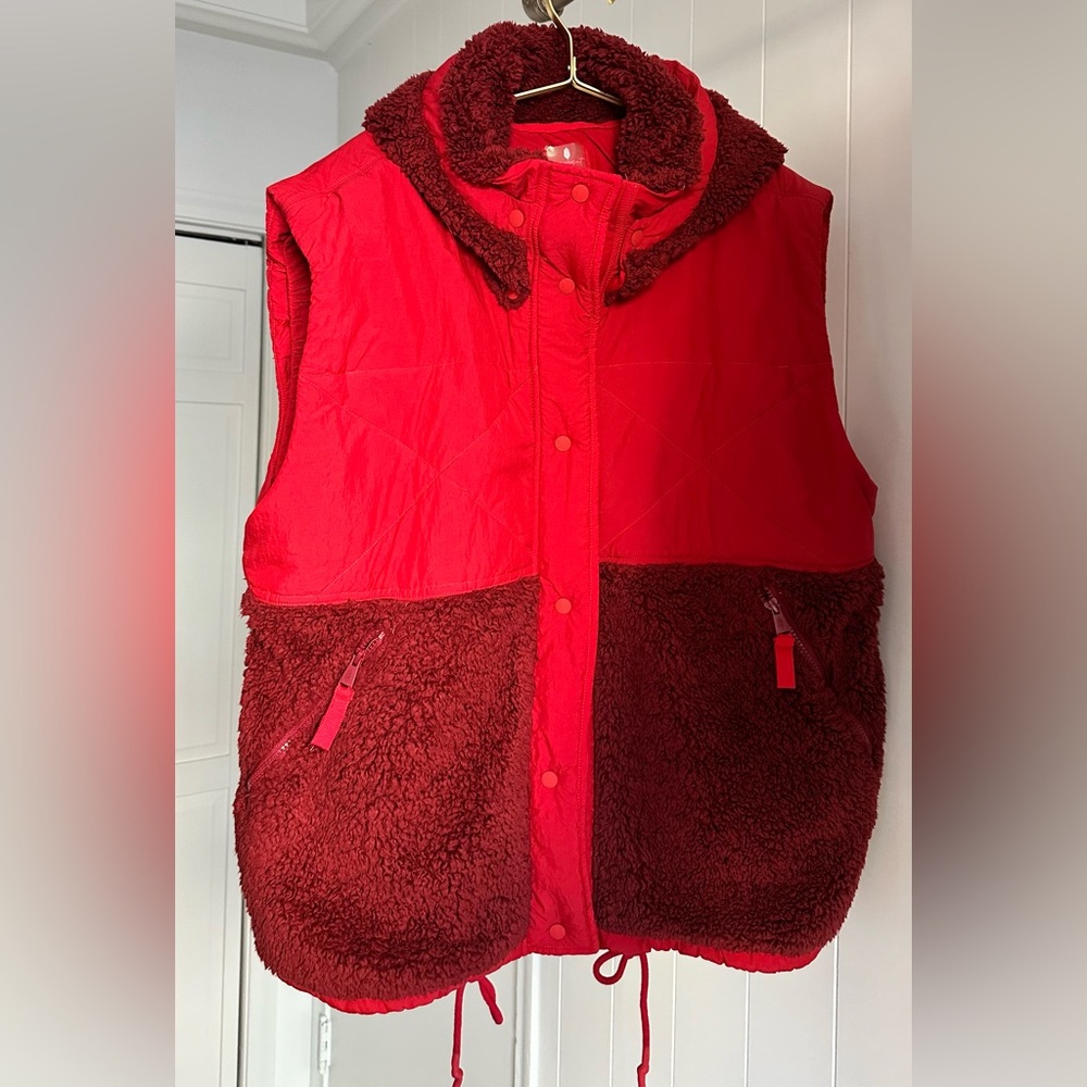FP Movement Red and Burgundy Sherpa Vest